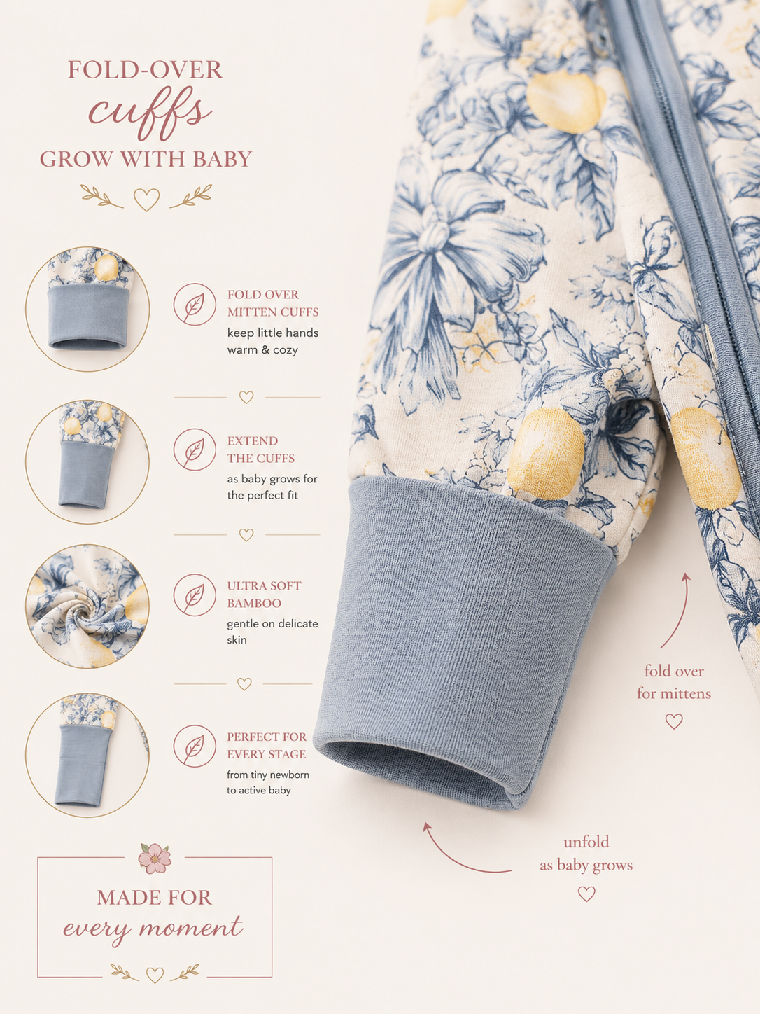 Blue Yellow Lemons Baby Bamboo Pajamas