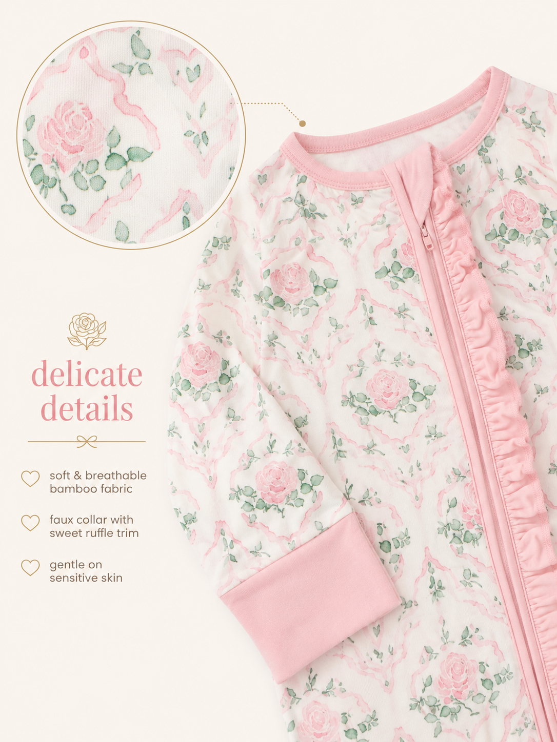 Rose White Baby Bamboo Pajama