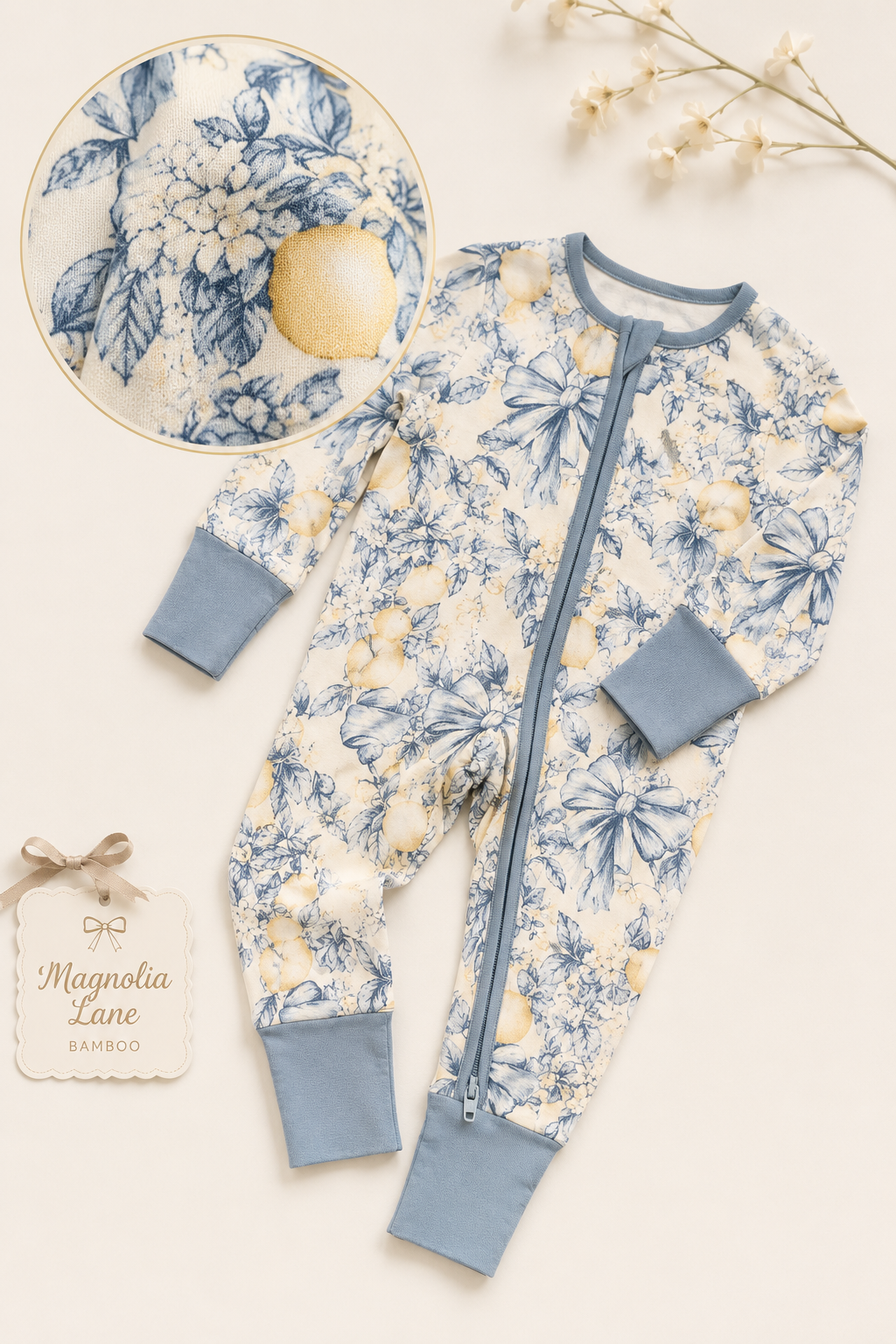 Blue Yellow Lemons Baby Bamboo Pajamas