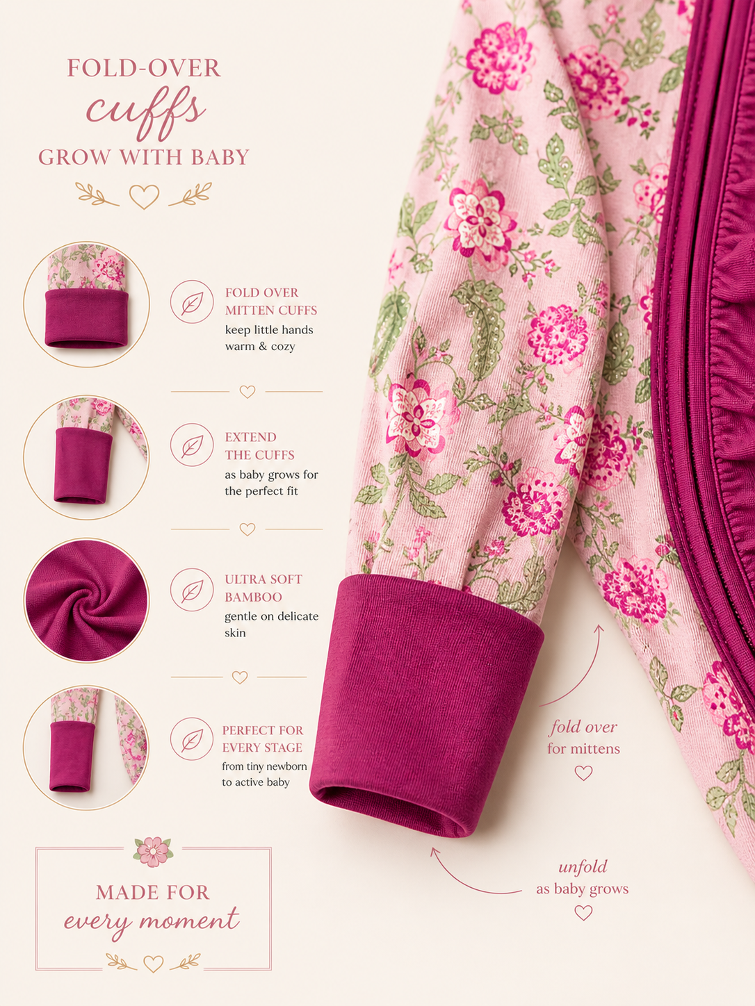 Burgandy Floral Baby Bamboo Pajama