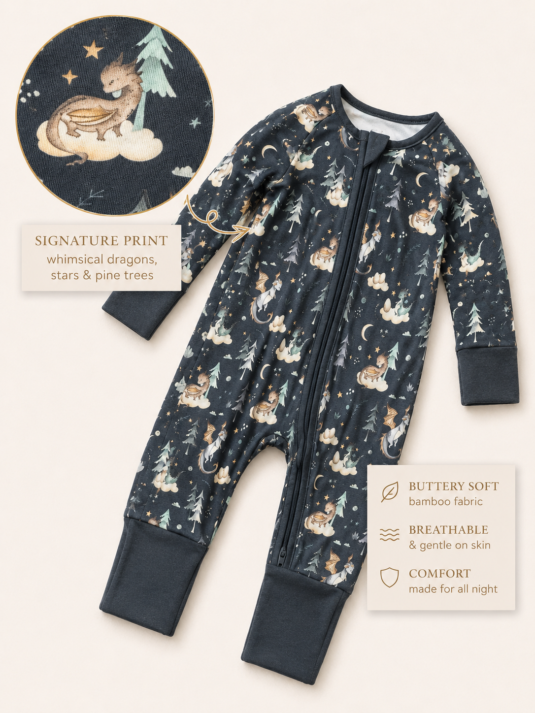 Night Time Dragon Baby Bamboo Pajama