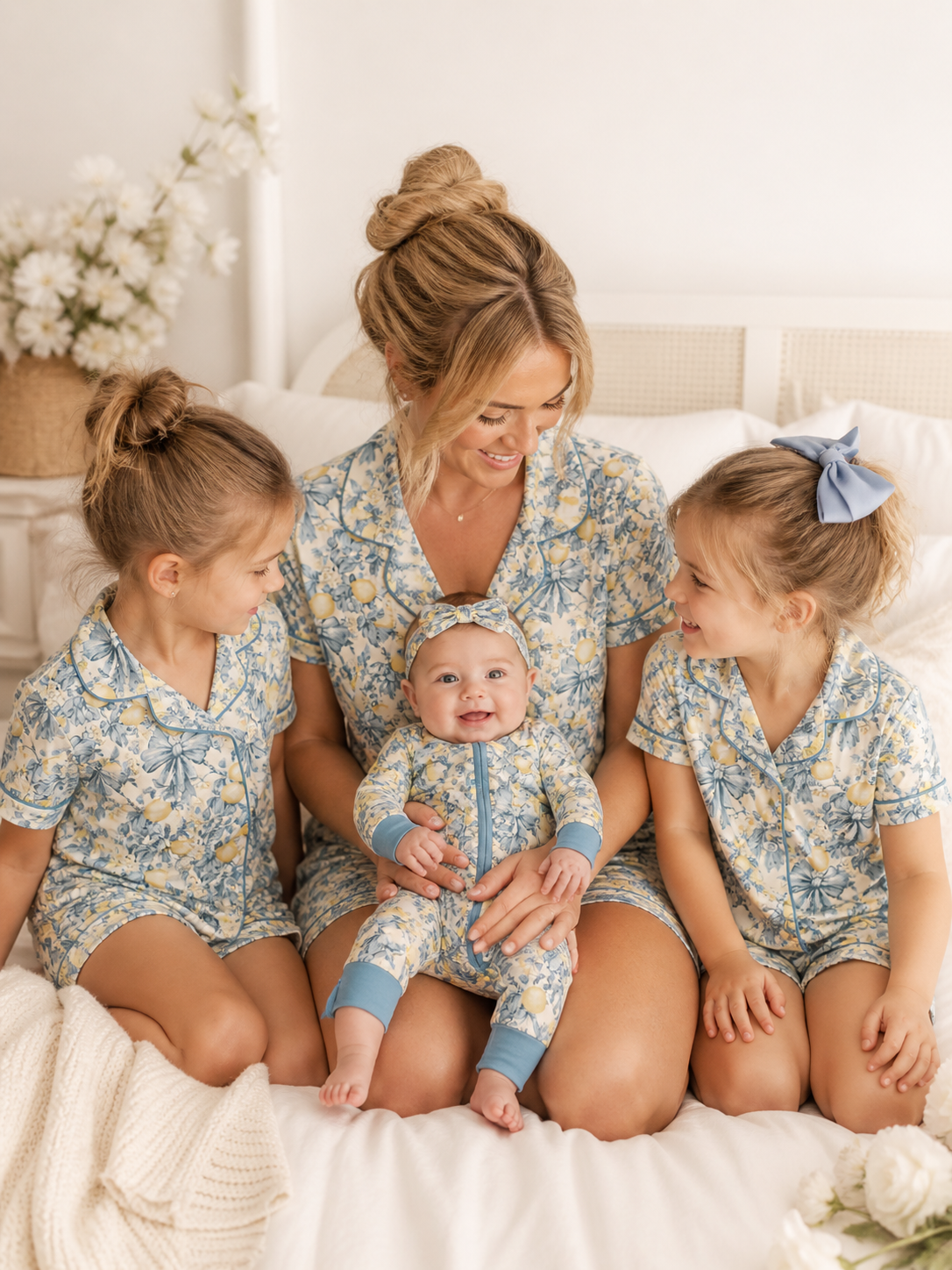 Blue Yellow Lemons Baby Bamboo Pajamas