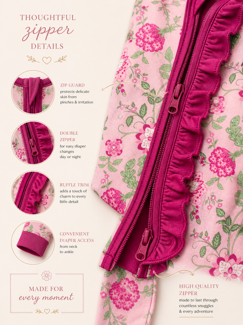 Burgandy Floral Baby Bamboo Pajama