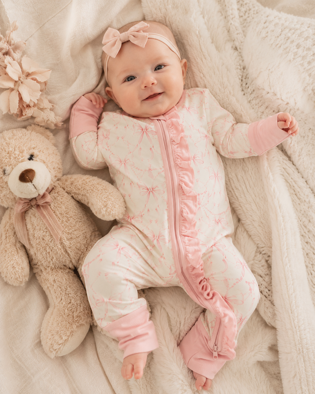 Bows and Pearl Baby Bamboo Pajama