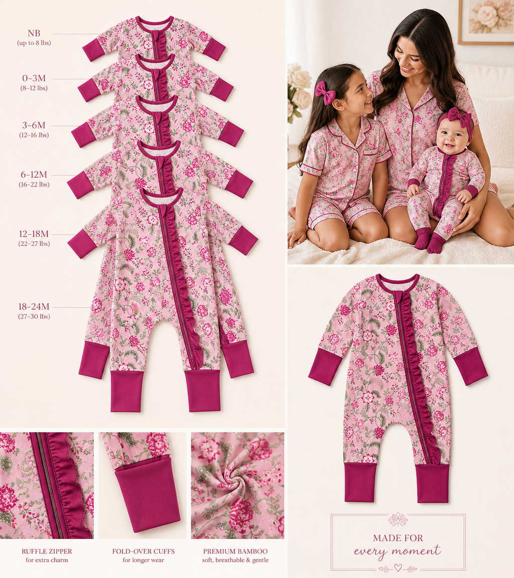 Burgandy Floral Baby Bamboo Pajama