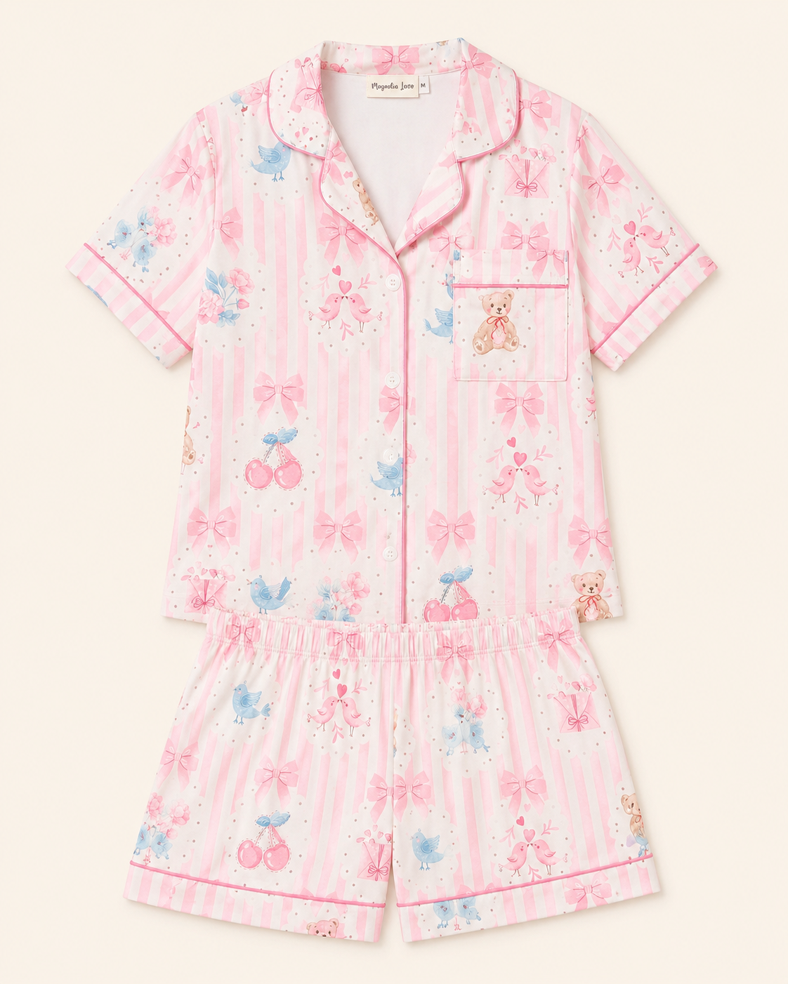 Cherry's and Bears Adult Two piece Pajama