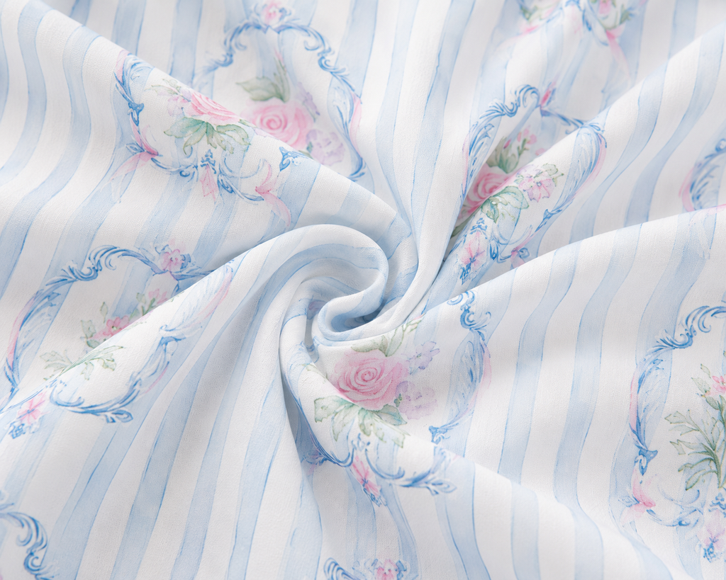 Striped Blue Floral Adult Two piece Pajama