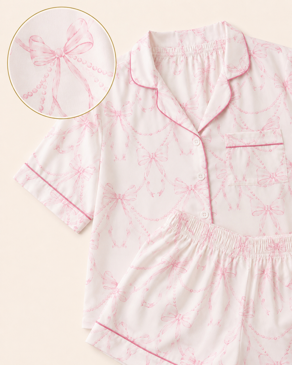 Beige Coquette Beauty Adult Two piece Pajama