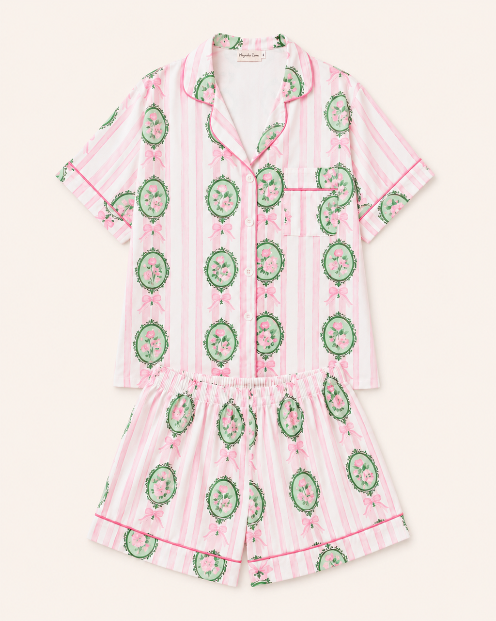 Striped Flower Adult Two piece Pajama