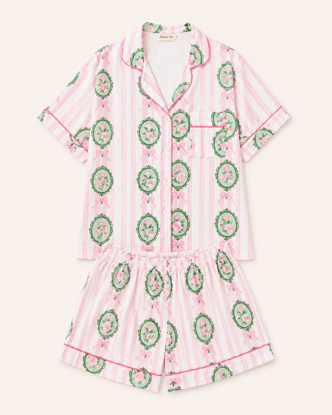 Striped Flower Adult Two piece Pajama