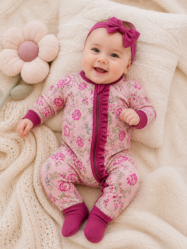 Burgandy Floral Baby Bamboo Pajama