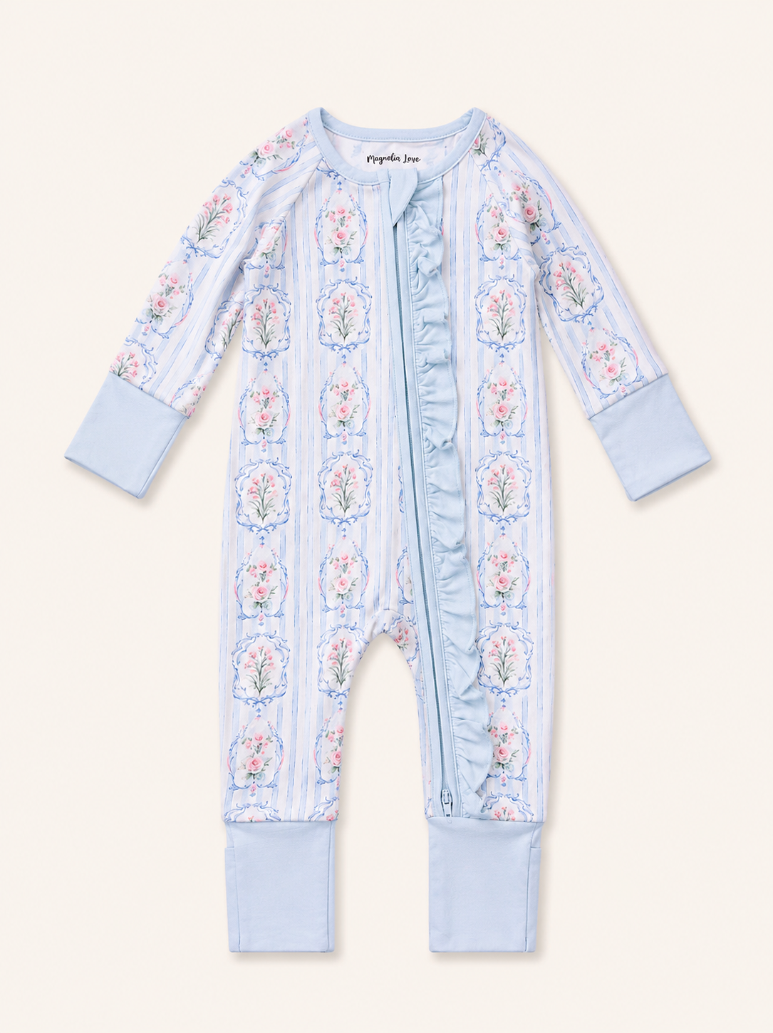 Blue Stripe Floral Baby Bamboo Pajama
