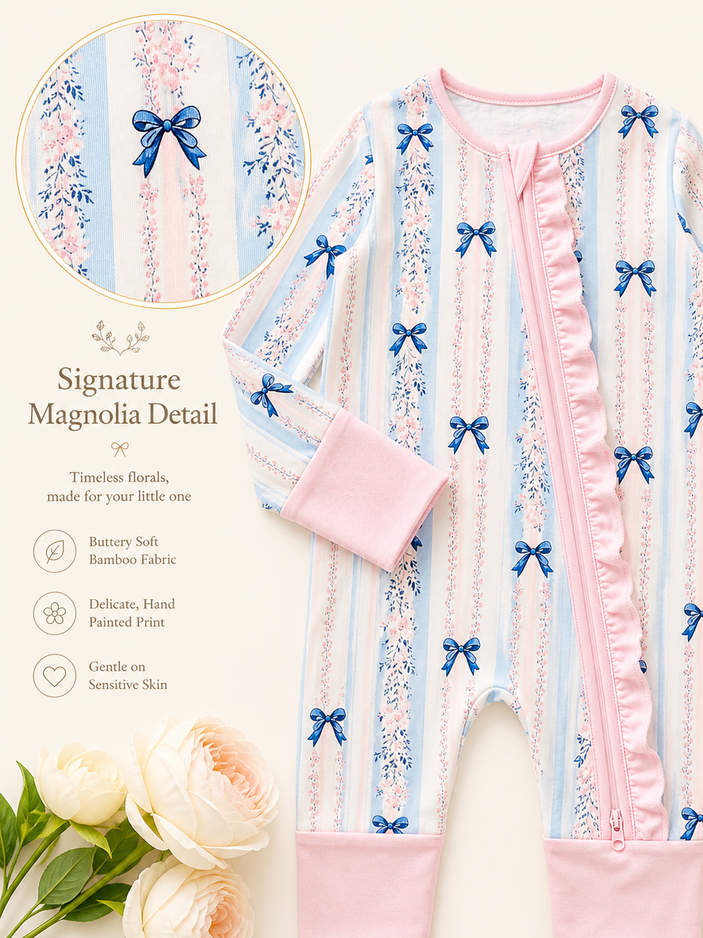 Blue Bow & Blossom Bamboo Pajama