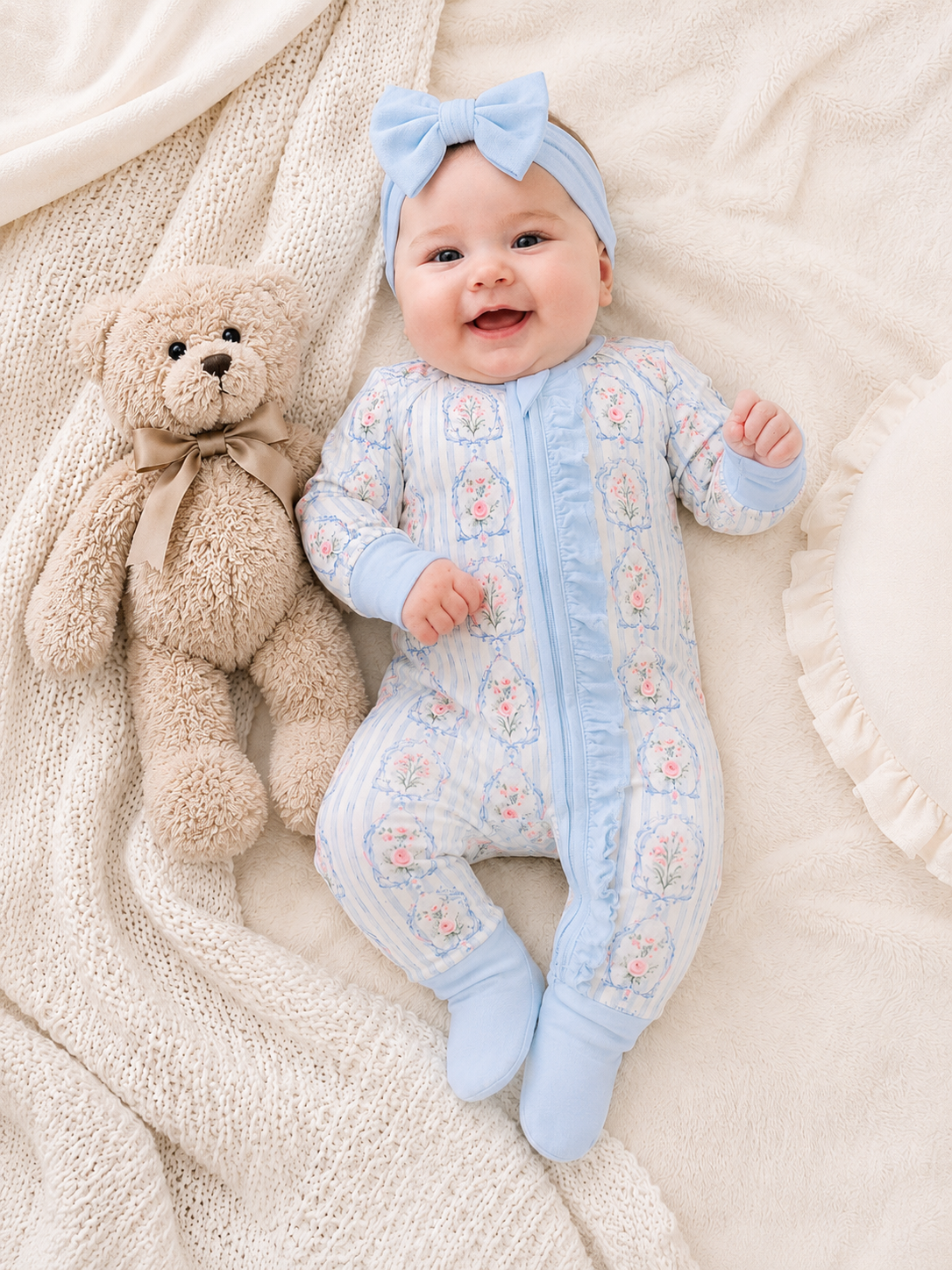 Blue Stripe Floral Baby Bamboo Pajama