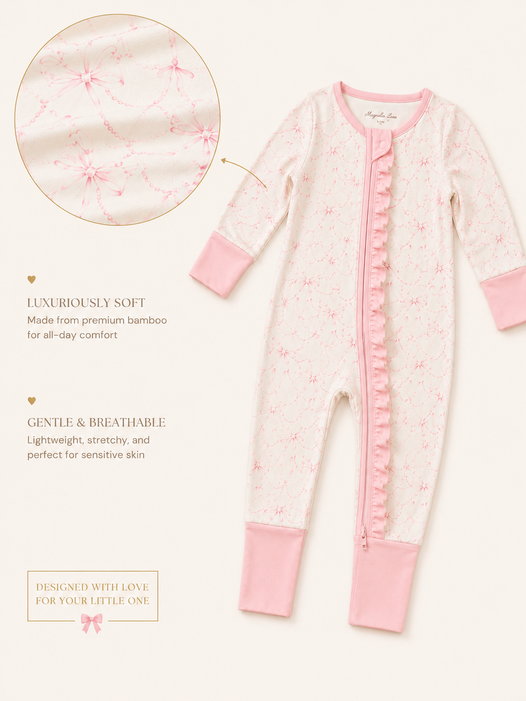 Bows and Pearl Baby Bamboo Pajama