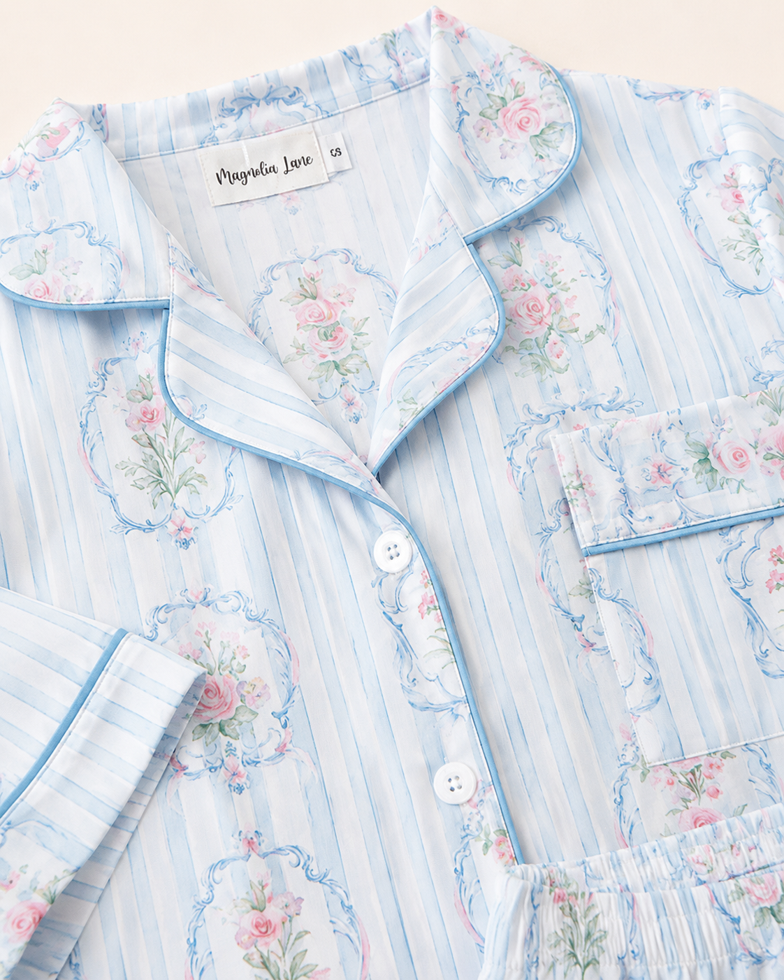 Striped Blue Floral Adult Two piece Pajama