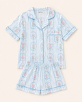 Striped Blue Floral Adult Two piece Pajama