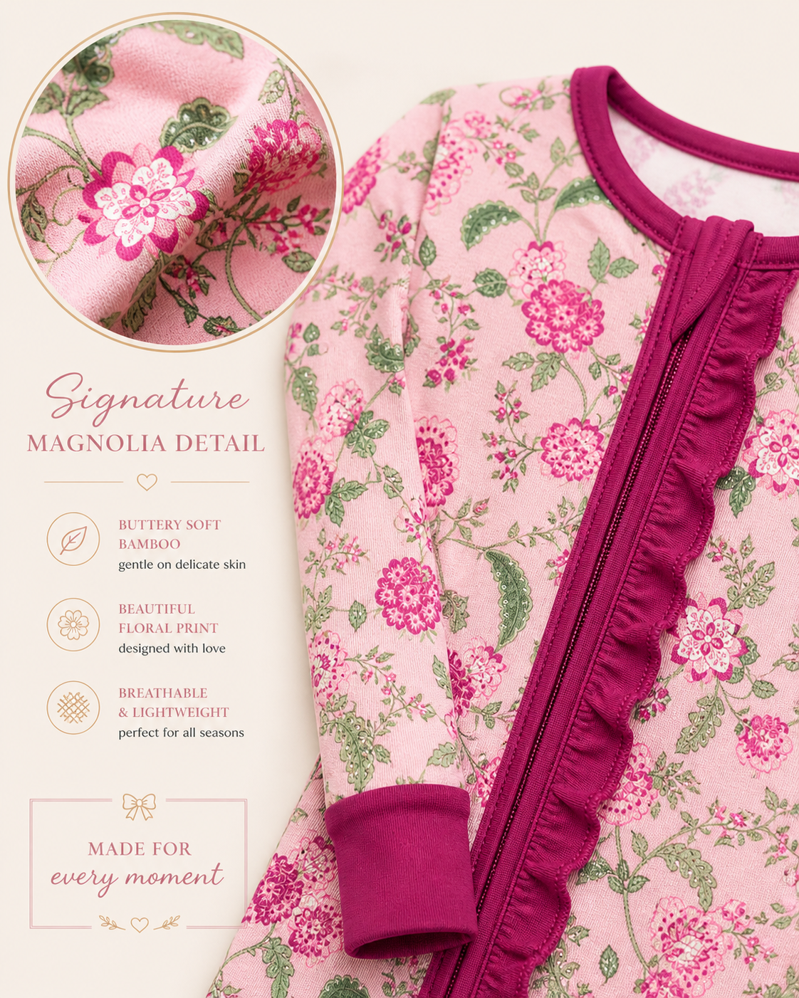 Burgandy Floral Baby Bamboo Pajama